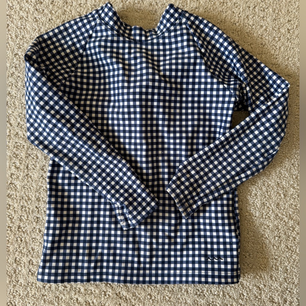 Minnow 2t Navy and White Gingham Long Sleeve Top rashguard